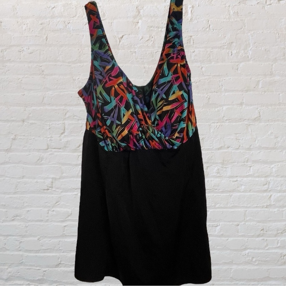 Colorful Patterned Women's Swim  Dress. Flattering Criss-cross bust design.